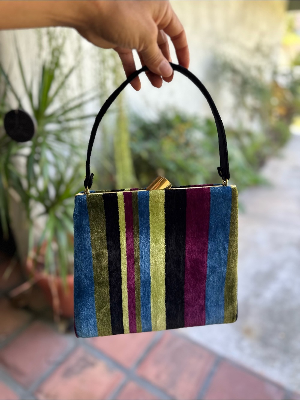 BOBBIE JEROME 1950's Vintage Handbag W/Velvety Stripes